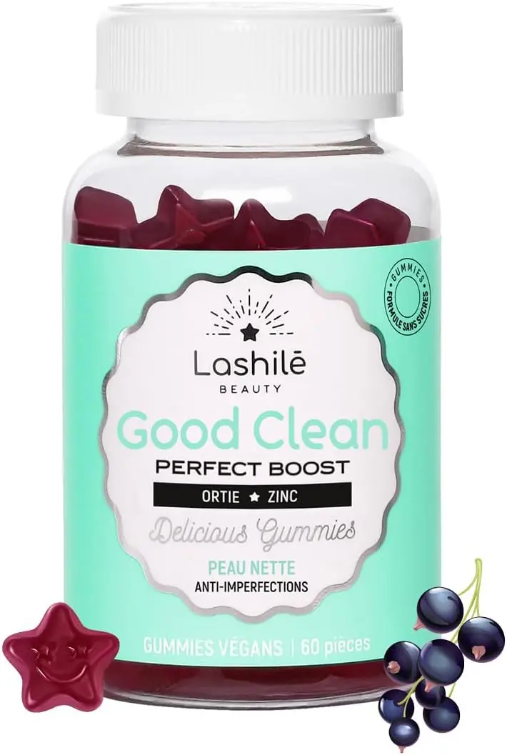 Lashilé Beauty Good Clean gummies peau imperfections acné zinc ortie